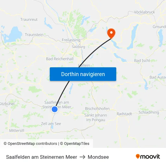 Saalfelden am Steinernen Meer to Mondsee map