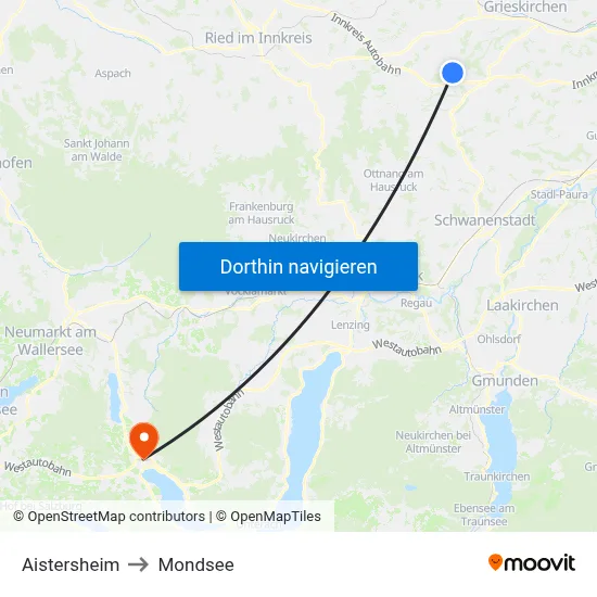 Aistersheim to Mondsee map