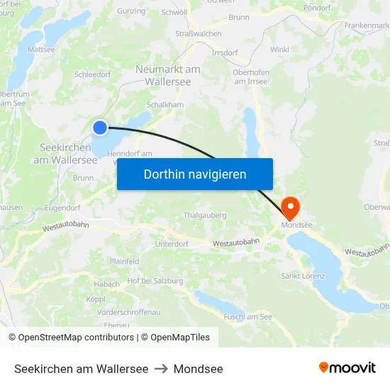 Seekirchen am Wallersee to Mondsee map