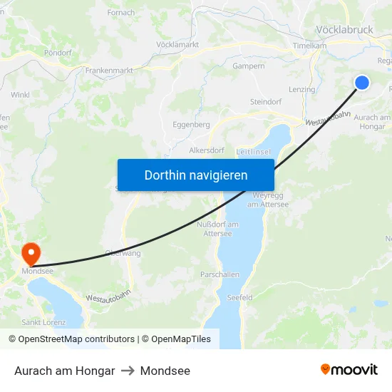 Aurach am Hongar to Mondsee map
