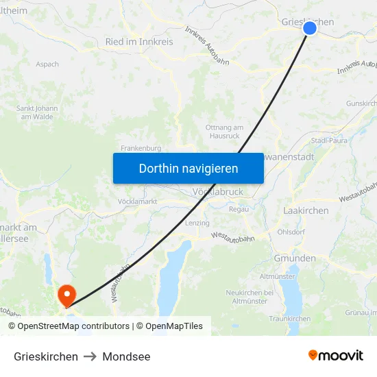 Grieskirchen to Mondsee map