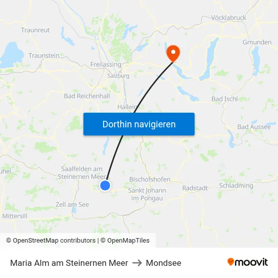 Maria Alm am Steinernen Meer to Mondsee map