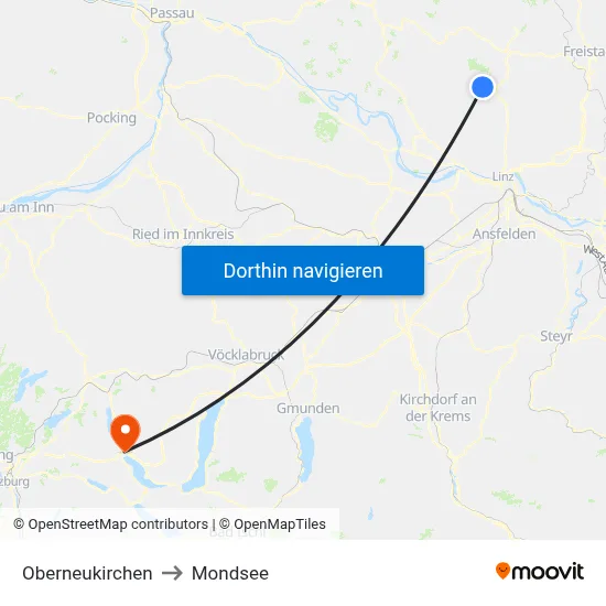 Oberneukirchen to Mondsee map