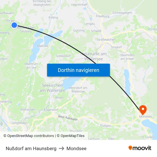 Nußdorf am Haunsberg to Mondsee map