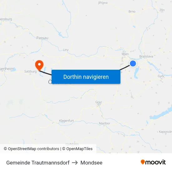Gemeinde Trautmannsdorf to Mondsee map
