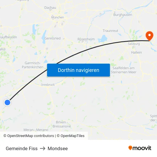 Gemeinde Fiss to Mondsee map