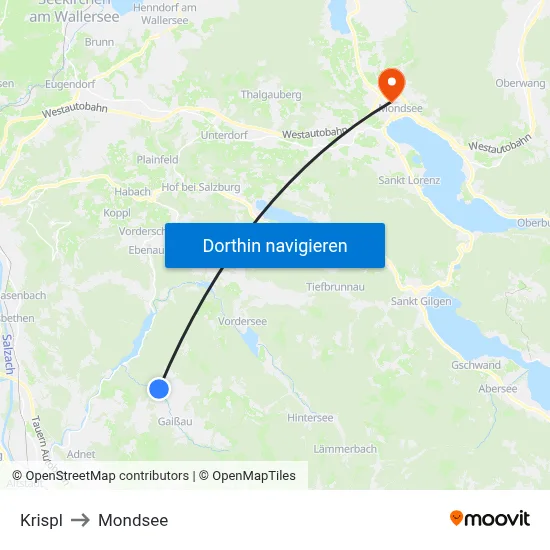 Krispl to Mondsee map