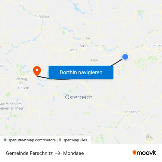 Gemeinde Ferschnitz to Mondsee map