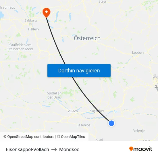 Eisenkappel-Vellach to Mondsee map