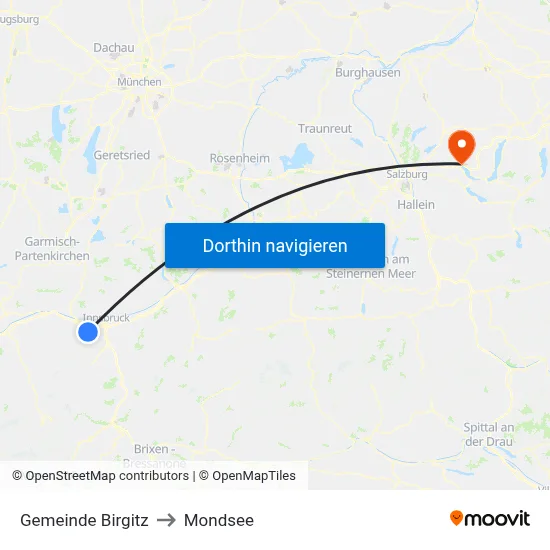 Gemeinde Birgitz to Mondsee map