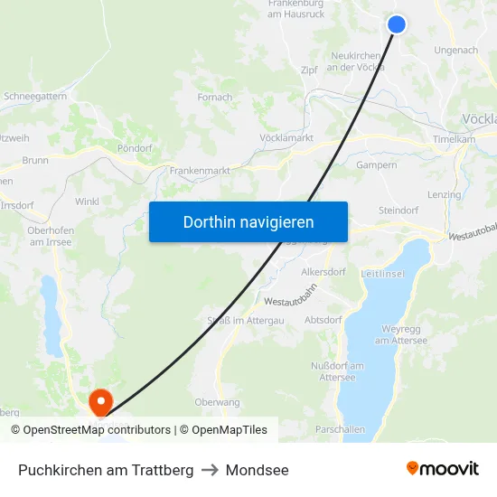 Puchkirchen am Trattberg to Mondsee map