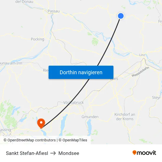 Sankt Stefan-Afiesl to Mondsee map
