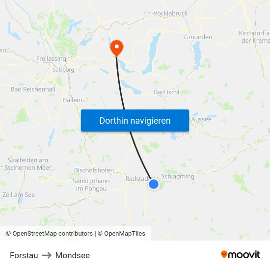 Forstau to Mondsee map