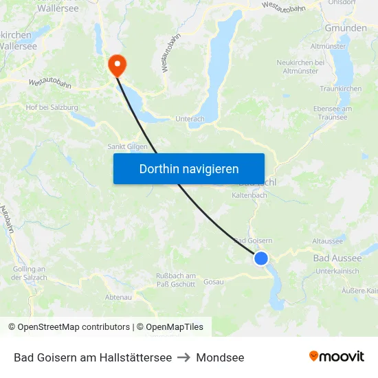 Bad Goisern am Hallstättersee to Mondsee map