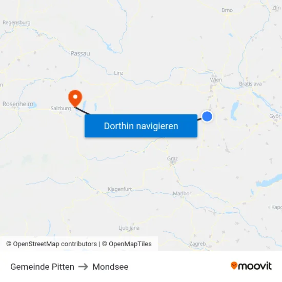Gemeinde Pitten to Mondsee map