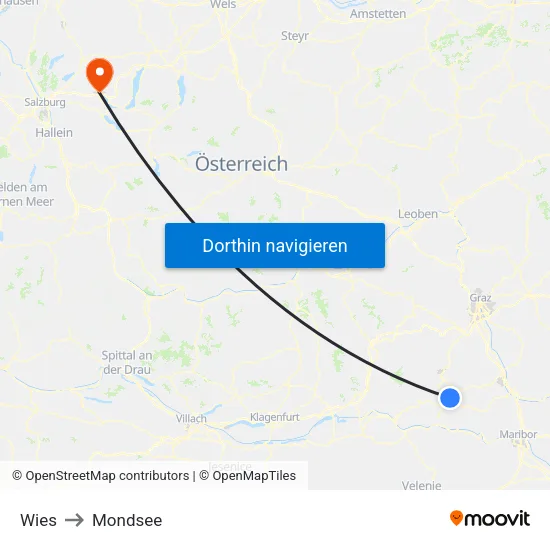 Wies to Mondsee map