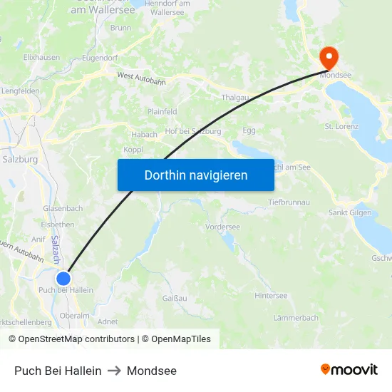 Puch Bei Hallein to Mondsee map