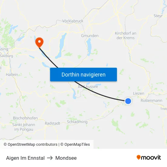 Aigen Im Ennstal to Mondsee map