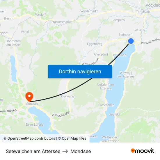 Seewalchen am Attersee to Mondsee map