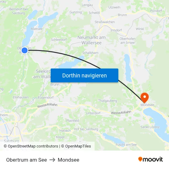 Obertrum am See to Mondsee map