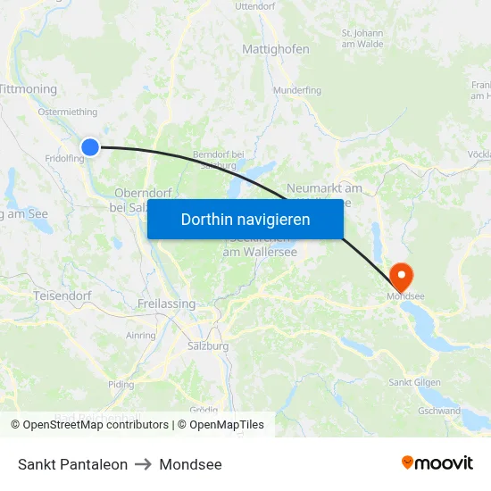 Sankt Pantaleon to Mondsee map