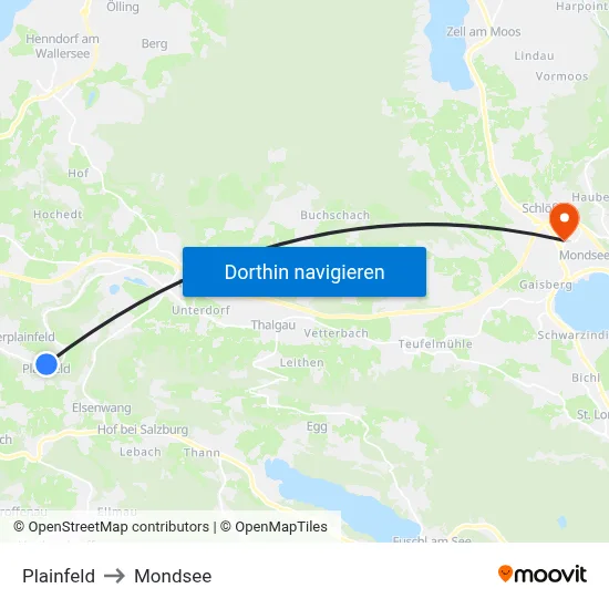 Plainfeld to Mondsee map