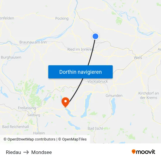 Riedau to Mondsee map
