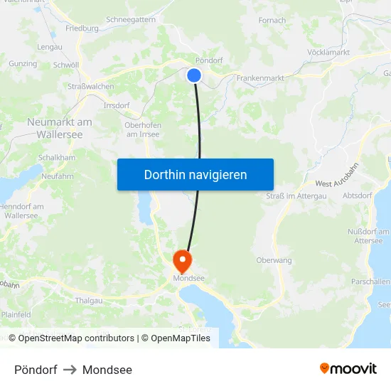 Pöndorf to Mondsee map