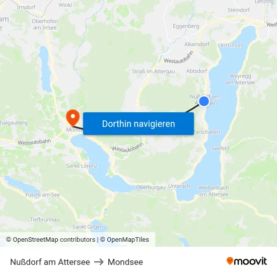 Nußdorf am Attersee to Mondsee map