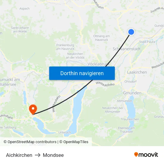 Aichkirchen to Mondsee map