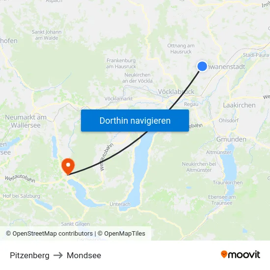 Pitzenberg to Mondsee map