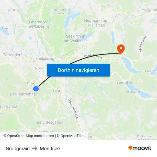 Großgmain to Mondsee map