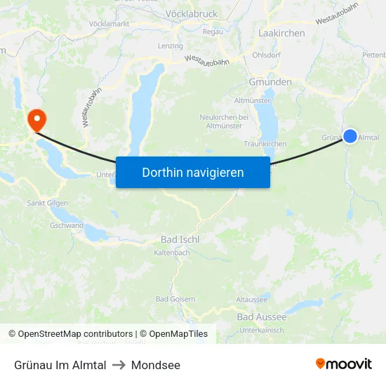 Grünau Im Almtal to Mondsee map
