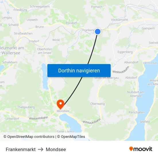 Frankenmarkt to Mondsee map