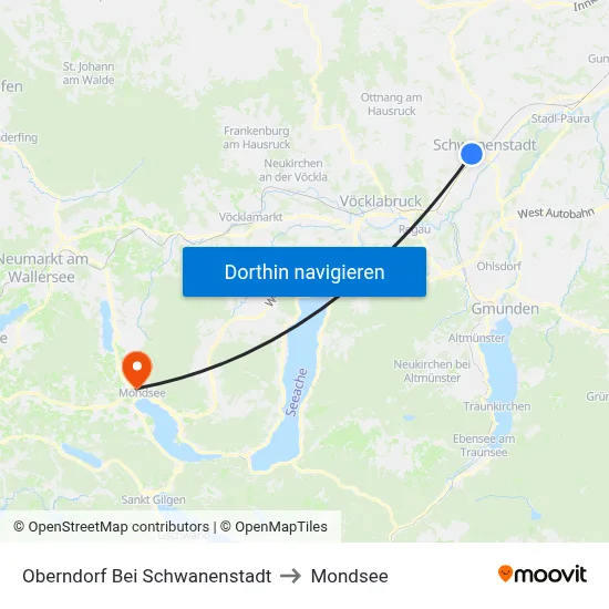 Oberndorf Bei Schwanenstadt to Mondsee map