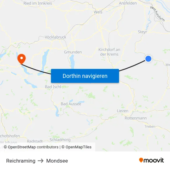 Reichraming to Mondsee map