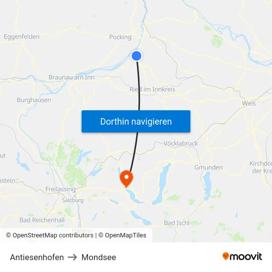 Antiesenhofen to Mondsee map