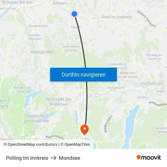 Polling Im Innkreis to Mondsee map