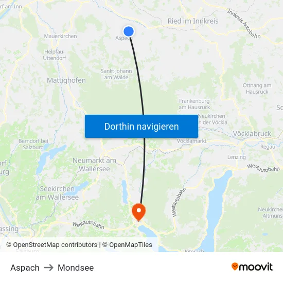 Aspach to Mondsee map