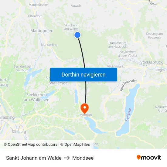 Sankt Johann am Walde to Mondsee map