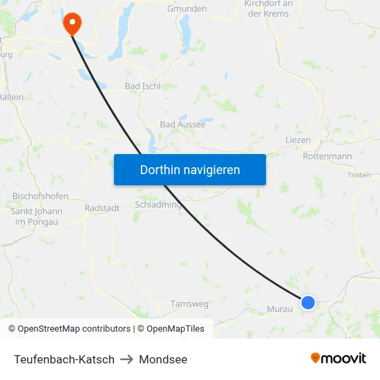 Teufenbach-Katsch to Mondsee map