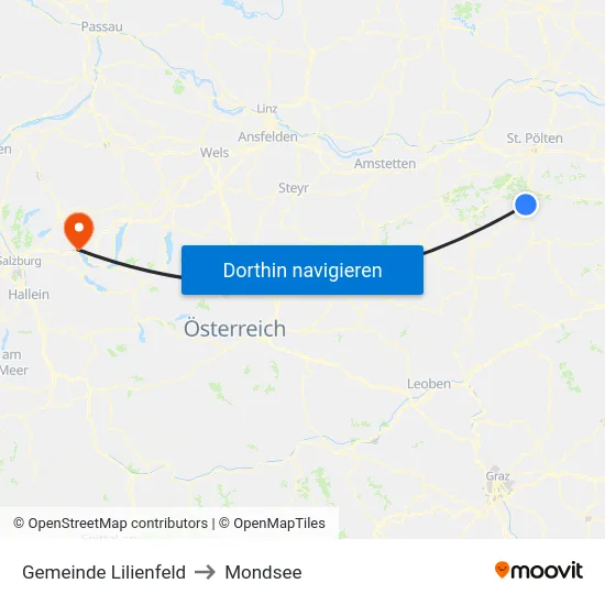 Gemeinde Lilienfeld to Mondsee map
