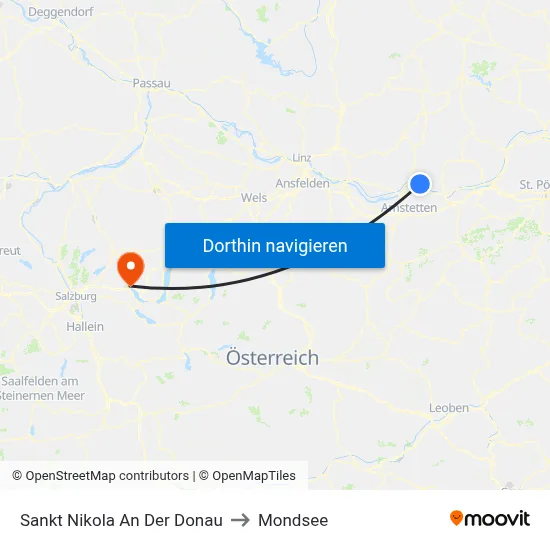 Sankt Nikola An Der Donau to Mondsee map