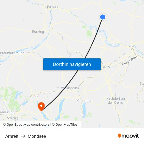 Arnreit to Mondsee map