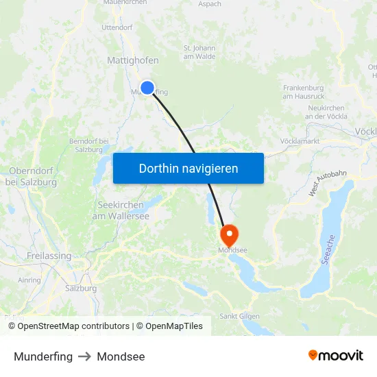 Munderfing to Mondsee map