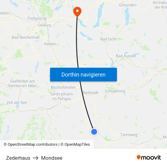 Zederhaus to Mondsee map