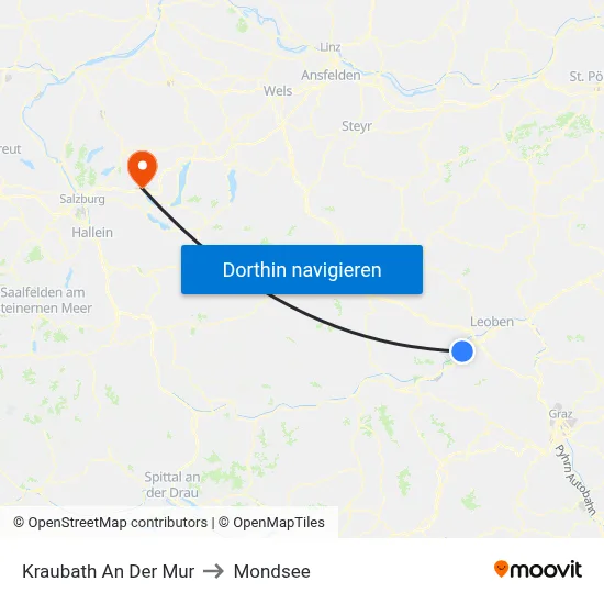 Kraubath An Der Mur to Mondsee map