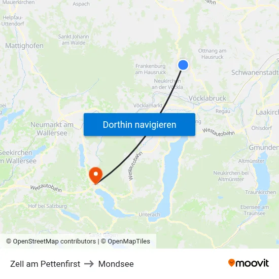 Zell am Pettenfirst to Mondsee map