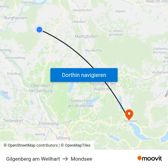 Gilgenberg am Weilhart to Mondsee map