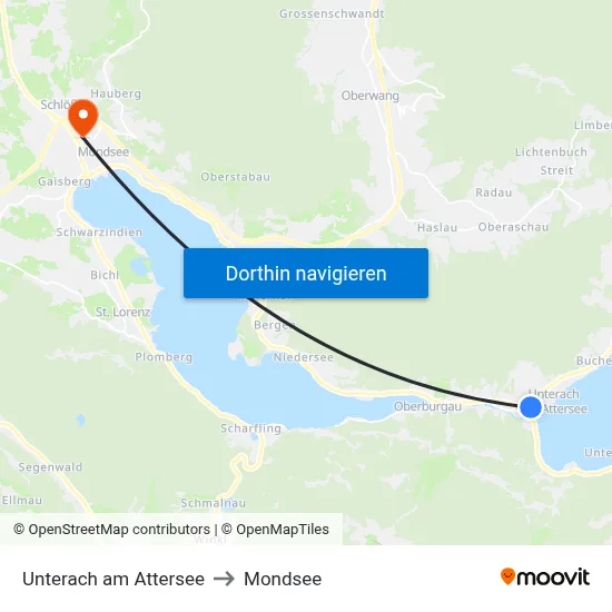 Unterach am Attersee to Mondsee map